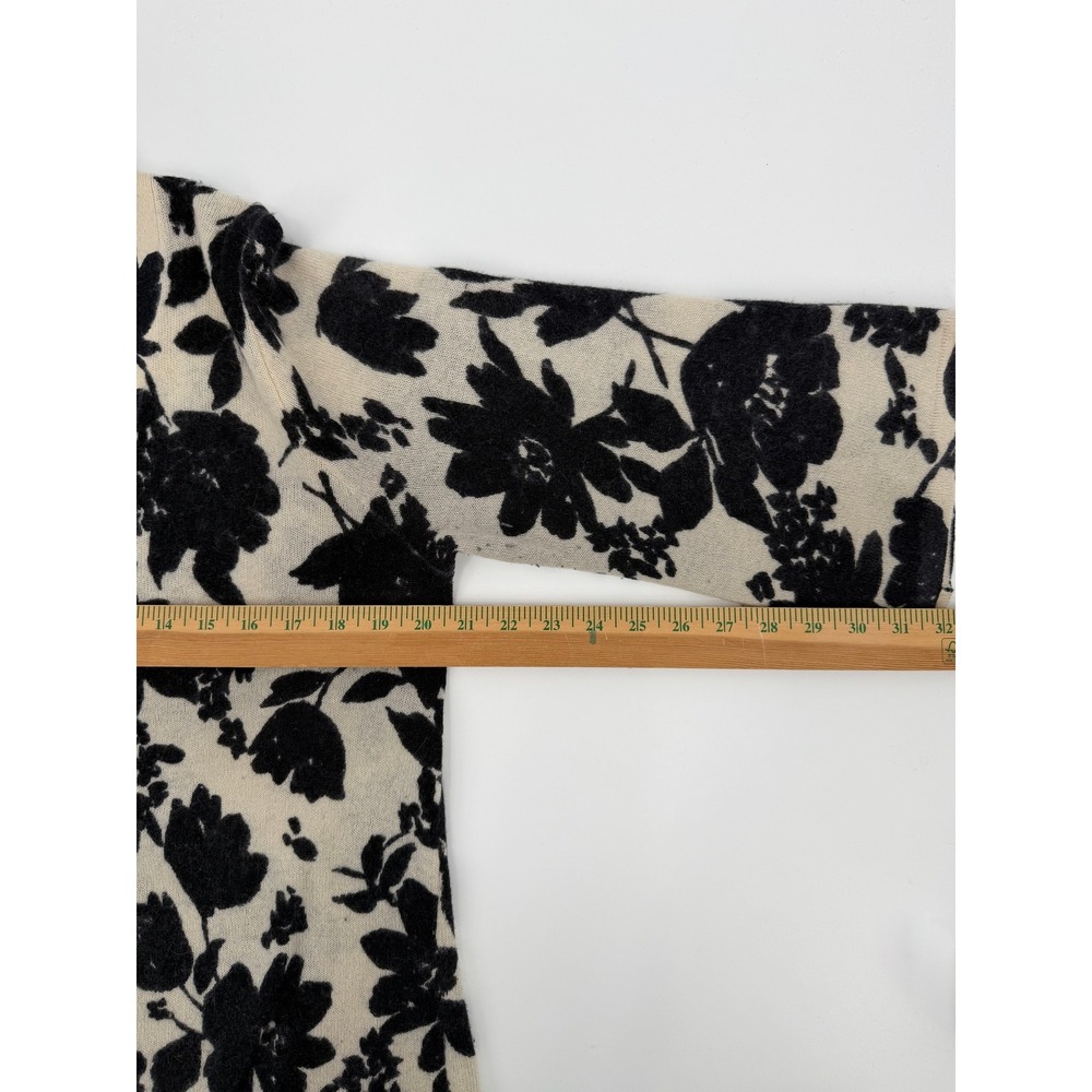 Susan Bristol Lambswool Angora Floral Cardigan Sweater Cream Black Large - Picture 6 of 7